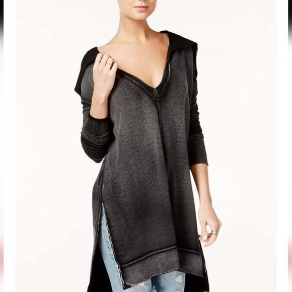 Free People Tops - Free People Queen of Hearts Hoodie Tunic Women's Size Small Black Washed Out
